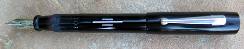 HILTON LONG ISLAND #KK3S BLACK CELLULOID PEN W/ WHITE GOLD FILLED INLAYS